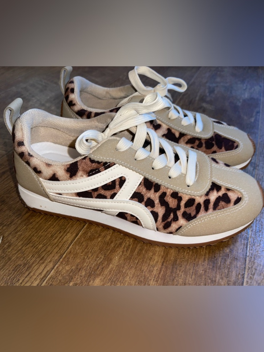 Top Moda Leopard Print Casual Lace-Up Women's Sneakers - Beige
